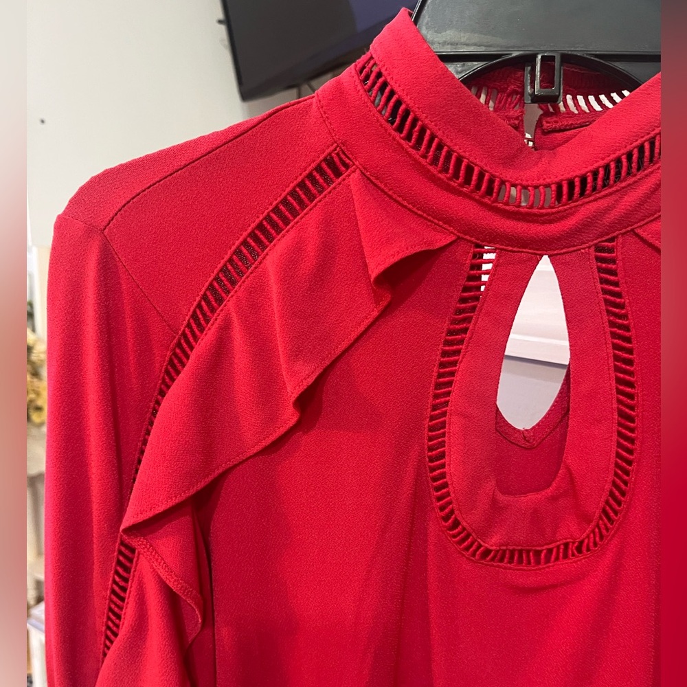 7Th Avenue New York & Company Design Studio Ruffle Long Sleeve Blouse Shirt Top - Picture 2 of 6